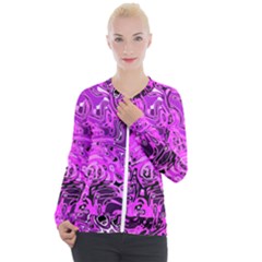 Magenta Black Abstract Art Casual Zip Up Jacket by SpinnyChairDesigns