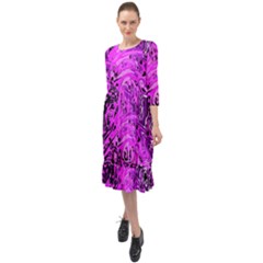 Magenta Black Abstract Art Ruffle End Midi Chiffon Dress by SpinnyChairDesigns