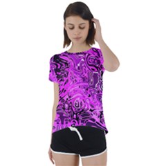 Magenta Black Abstract Art Short Sleeve Foldover Tee by SpinnyChairDesigns