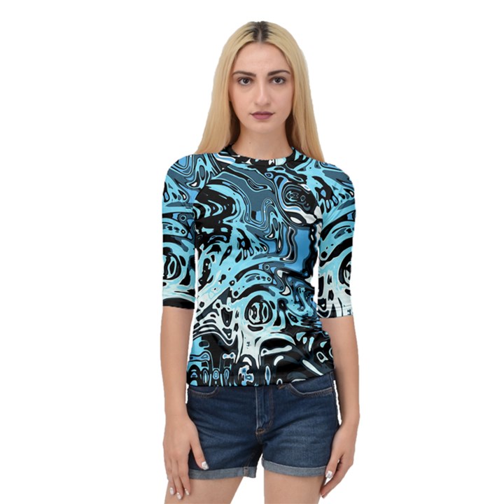 Black Blue White Abstract Art Quarter Sleeve Raglan Tee