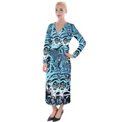 Black Blue White Abstract Art Velvet Maxi Wrap Dress by SpinnyChairDesigns