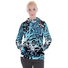 Black Blue White Abstract Art Women s Hooded Pullover by SpinnyChairDesigns