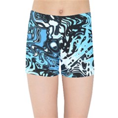 Black Blue White Abstract Art Kids  Sports Shorts by SpinnyChairDesigns