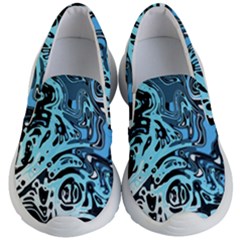 Black Blue White Abstract Art Kids Lightweight Slip Ons by SpinnyChairDesigns