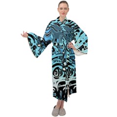 Black Blue White Abstract Art Maxi Velour Kimono by SpinnyChairDesigns