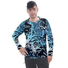 Black Blue White Abstract Art Men s Pique Long Sleeve Tee