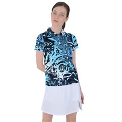 Black Blue White Abstract Art Women s Polo Tee