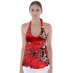 Red Black Abstract Art Babydoll Tankini Top by SpinnyChairDesigns