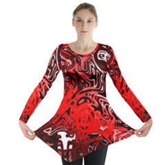 Red Black Abstract Art Long Sleeve Tunic  by SpinnyChairDesigns