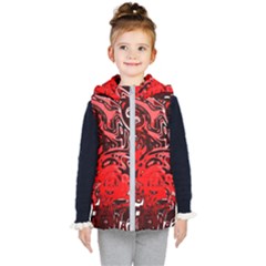 Red Black Abstract Art Kids  Hooded Puffer Vest by SpinnyChairDesigns