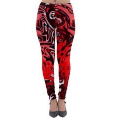 Red Black Abstract Art Lightweight Velour Leggings by SpinnyChairDesigns