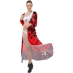 Red Black Abstract Art Maxi Chiffon Beach Wrap by SpinnyChairDesigns