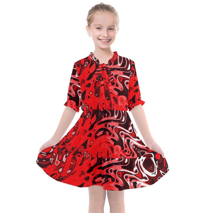 Red Black Abstract Art Kids  All Frills Chiffon Dress