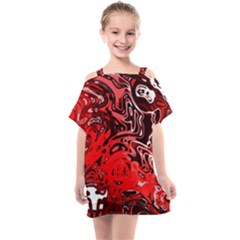 Red Black Abstract Art Kids  One Piece Chiffon Dress by SpinnyChairDesigns