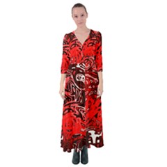 Red Black Abstract Art Button Up Maxi Dress by SpinnyChairDesigns