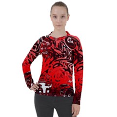 Red Black Abstract Art Women s Pique Long Sleeve Tee