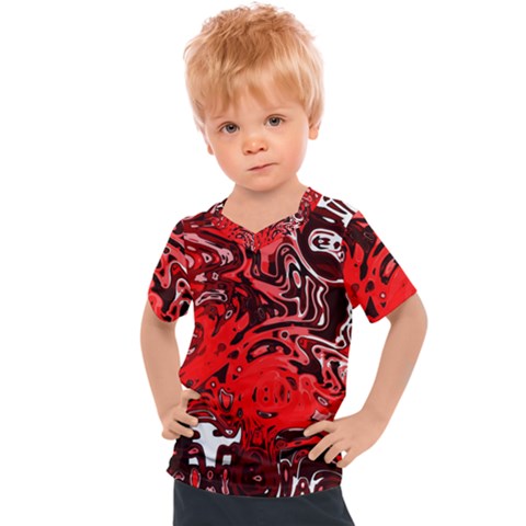 Red Black Abstract Art Kids  Sports Tee by SpinnyChairDesigns