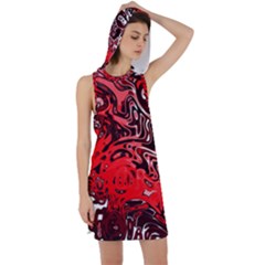 Red Black Abstract Art Racer Back Hoodie Dress