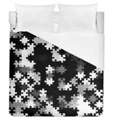 Black And White Jigsaw Puzzle Pattern Duvet Cover (queen Size) by SpinnyChairDesigns