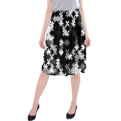 Black And White Jigsaw Puzzle Pattern Midi Beach Skirt by SpinnyChairDesigns