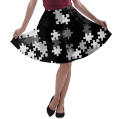 Black and White Jigsaw Puzzle Pattern A-line Skater Skirt