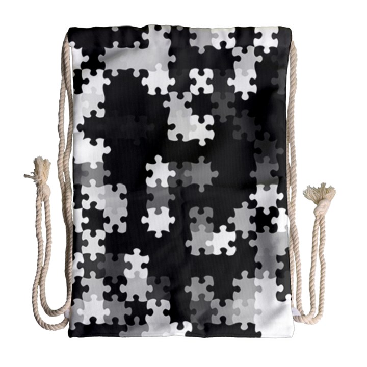 Black and White Jigsaw Puzzle Pattern Drawstring Bag (Large)