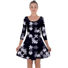 Black and White Jigsaw Puzzle Pattern Quarter Sleeve Skater Dress