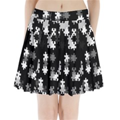 Black and White Jigsaw Puzzle Pattern Pleated Mini Skirt