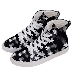 Black and White Jigsaw Puzzle Pattern Men s Hi-Top Skate Sneakers