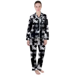 Black And White Jigsaw Puzzle Pattern Satin Long Sleeve Pyjamas Set by SpinnyChairDesigns