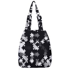 Black And White Jigsaw Puzzle Pattern Center Zip Backpack by SpinnyChairDesigns