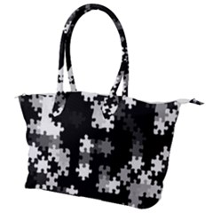 Black And White Jigsaw Puzzle Pattern Canvas Shoulder Bag by SpinnyChairDesigns