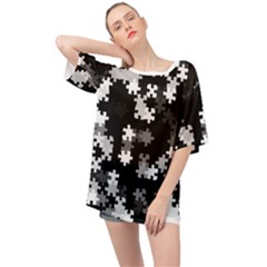 Black and White Jigsaw Puzzle Pattern Oversized Chiffon Top