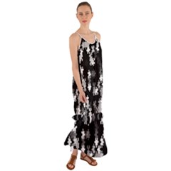 Black And White Jigsaw Puzzle Pattern Cami Maxi Ruffle Chiffon Dress by SpinnyChairDesigns