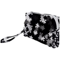 Black and White Jigsaw Puzzle Pattern Wristlet Pouch Bag (Small)