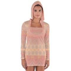 Boho Soft Peach Pattern Long Sleeve Hooded T-shirt by SpinnyChairDesigns