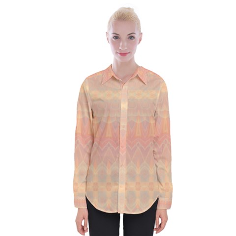 Boho Soft Peach Pattern Womens Long Sleeve Shirt by SpinnyChairDesigns