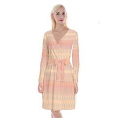 Boho Soft Peach Pattern Long Sleeve Velvet Front Wrap Dress by SpinnyChairDesigns