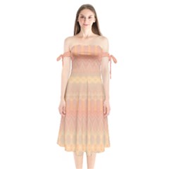 Boho Soft Peach Pattern Shoulder Tie Bardot Midi Dress by SpinnyChairDesigns