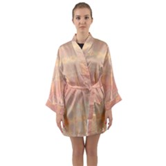 Boho Soft Peach Pattern Long Sleeve Satin Kimono by SpinnyChairDesigns