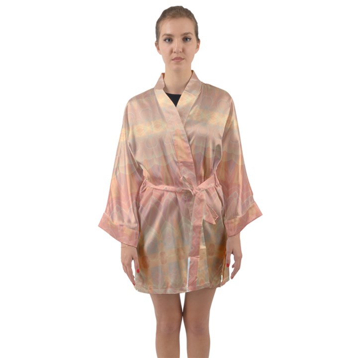 Boho Soft Peach Pattern Long Sleeve Satin Kimono