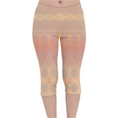 Boho Soft Peach Pattern Velvet Capri Leggings  by SpinnyChairDesigns