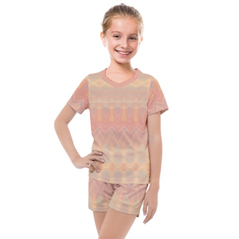 Boho Soft Peach Pattern Kids  Mesh Tee And Shorts Set by SpinnyChairDesigns