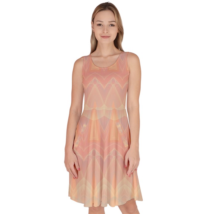 Boho Soft Peach Pattern Knee Length Skater Dress With Pockets