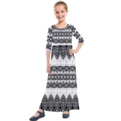 Boho Black And White  Kids  Quarter Sleeve Maxi Dress by SpinnyChairDesigns