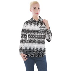 Boho Black And White  Women s Long Sleeve Pocket Shirt