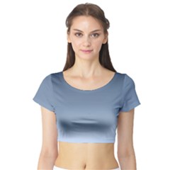 Faded Denim Blue Ombre Gradient Short Sleeve Crop Top by SpinnyChairDesigns