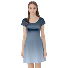 Faded Denim Blue Ombre Gradient Short Sleeve Skater Dress by SpinnyChairDesigns