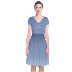 Faded Denim Blue Ombre Gradient Short Sleeve Front Wrap Dress by SpinnyChairDesigns