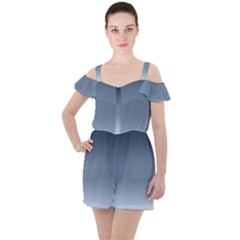 Faded Denim Blue Ombre Gradient Ruffle Cut Out Chiffon Playsuit by SpinnyChairDesigns